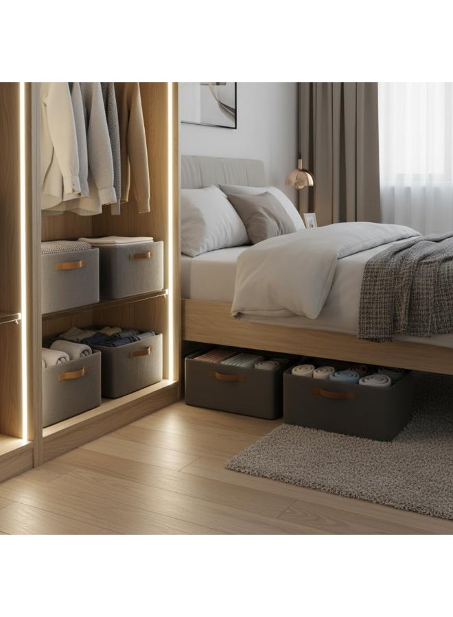 بيوينتي سلال تخزين خزانة قماشية كبيرة قابلة للطي، منظِّمات خزانة قابلة للطي بمقابض، سلال مفتوحة قابلة للطي زخرفية لتنظيم الملابس والألعاب وأرفف غرف الأطفال - Image 4